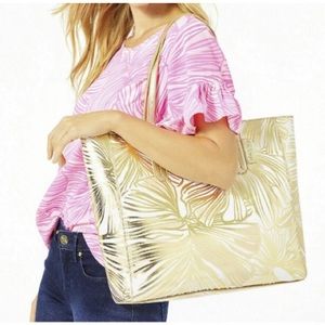 NWOT Lilly Pulitzer gold leaf leather tote